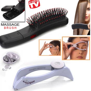 Combo 2 Slique Hair Threading Hair Removal + Battery Operated Massaging Hair Brush 